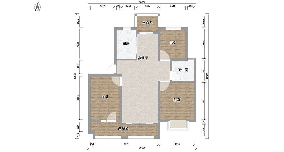 桂花園100㎡三室二廳戶型平面布局圖.jpg