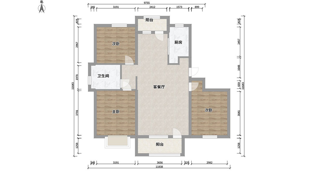 磊鑫伊頓陽(yáng)光125㎡三室二廳戶型平米布局圖.jpg